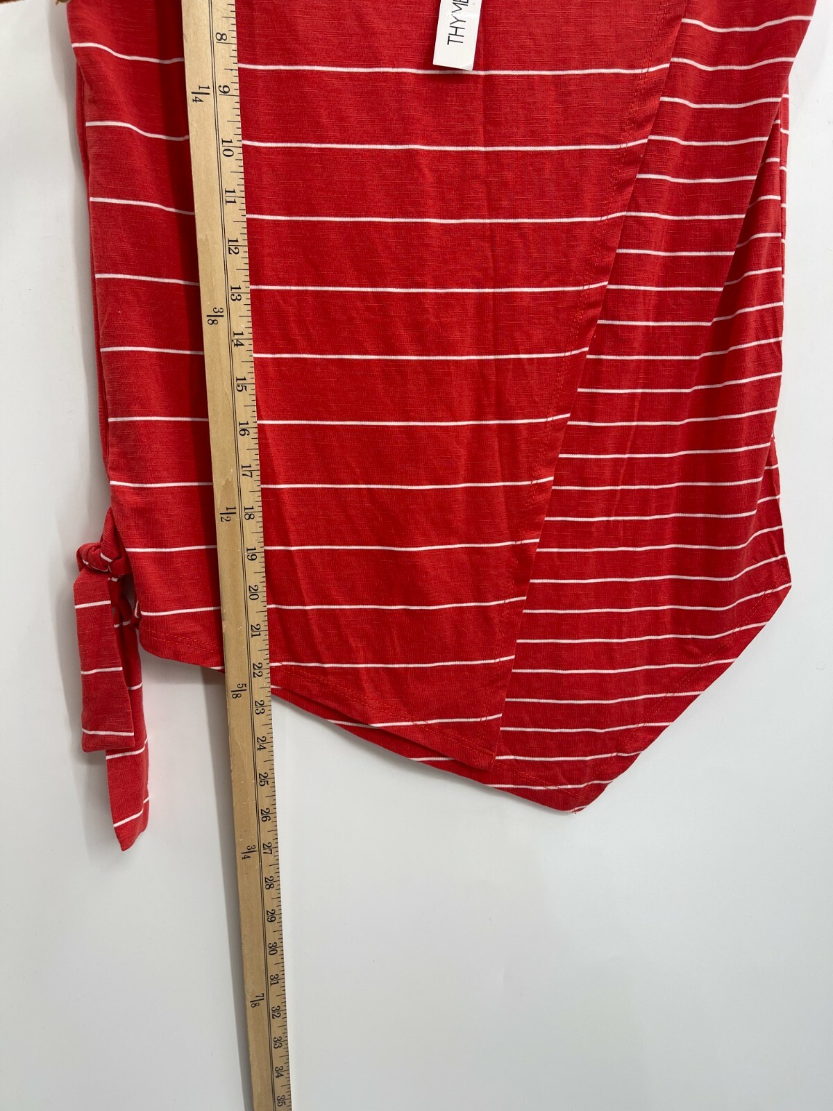 Thyme and Honey Top Womens Small Red Stripe Sleeveless Asymmetric Hem Side Tie