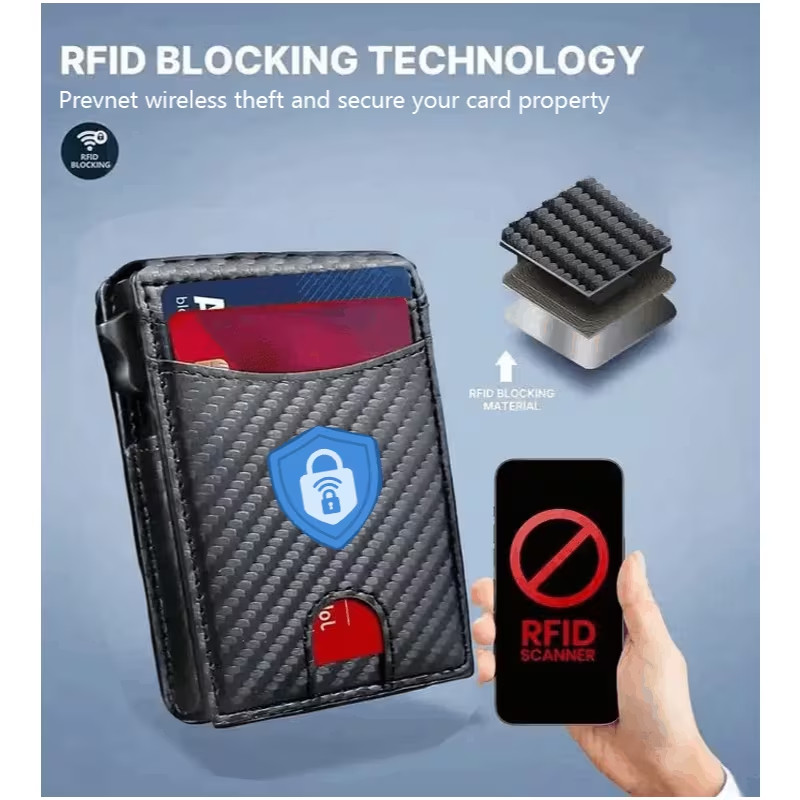 RFID, Blocking Pop Up Wallet, Carbon Fiber Bifold Money Clip, Card Holder