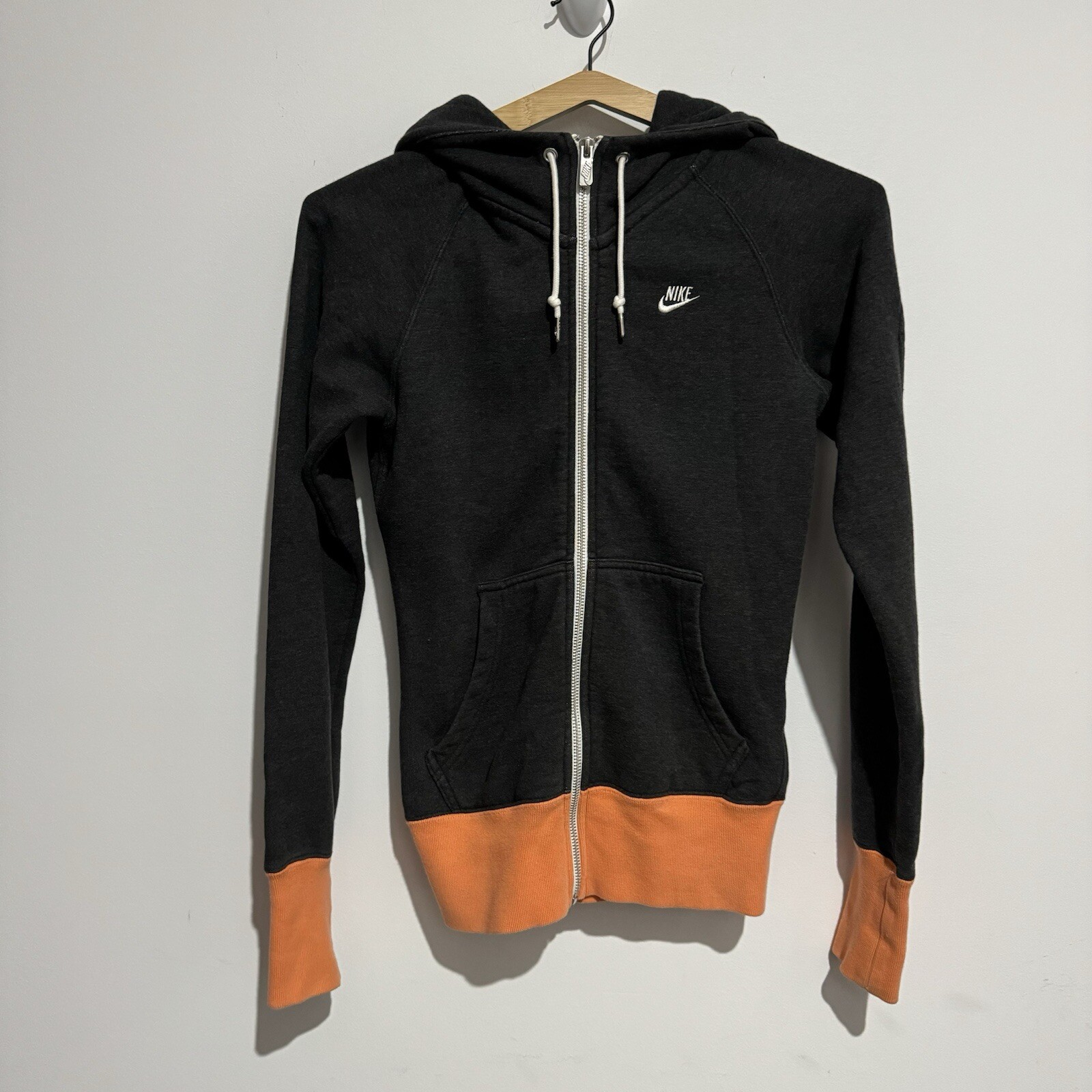 Nike Womens Charcoal Grey Orange Full Zip Hooded Jacket Size XS Fleece Active