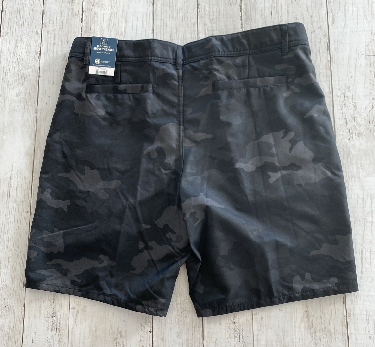 George Men’s Commuter Shorts 9” Stretch Twill Media Pocket Black Camo Size 38