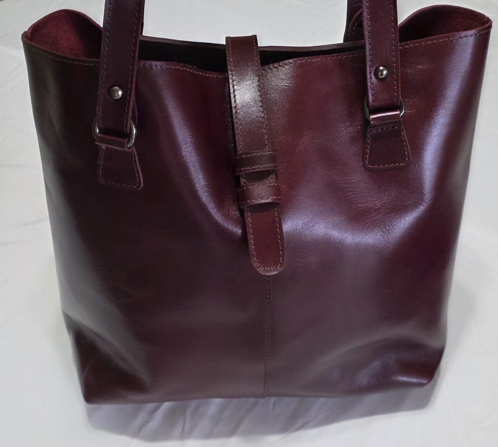 Handmade Mexican Genuine Artisan Leather Burgundy Tote Shoulder Bag