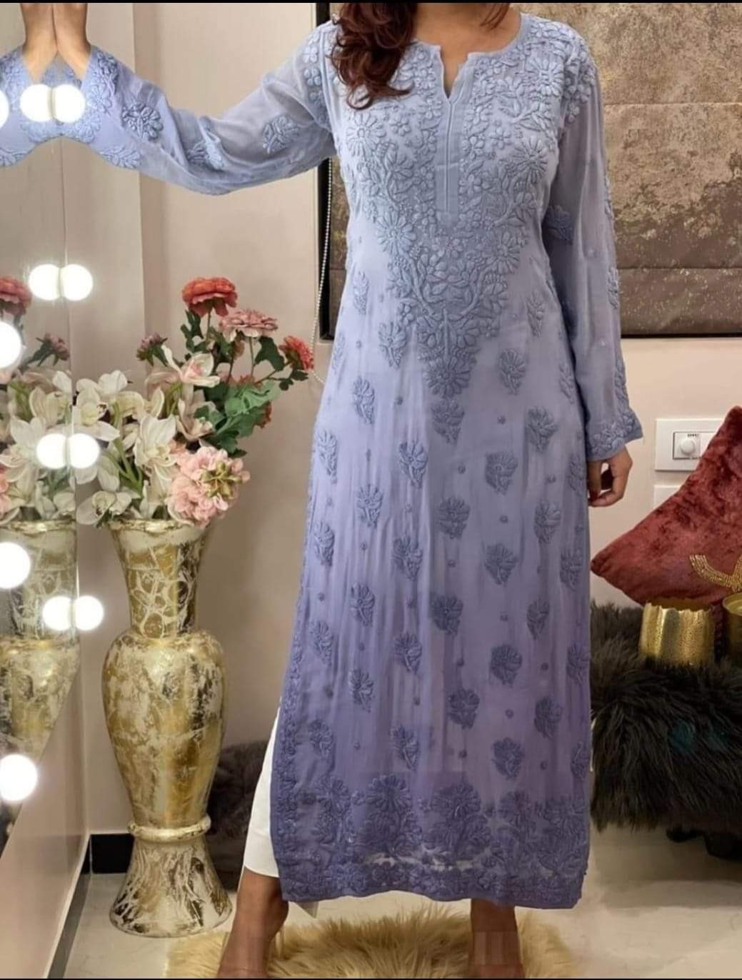 Premium Heavy Design Modal Kurti – Hand Embroidery with Ghas Patti Work | Dyeabl