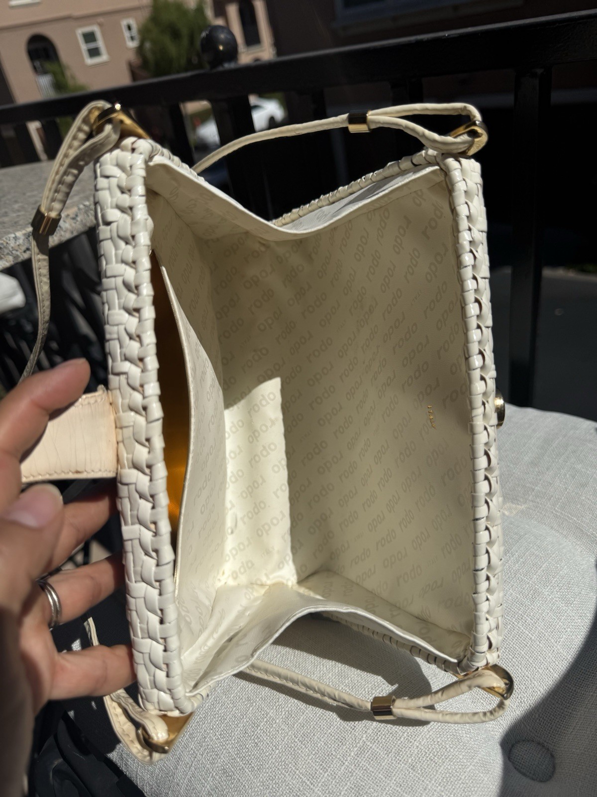 Vintage Rodo Italy Woven Crossbody Shoulder Bag Leather Strap