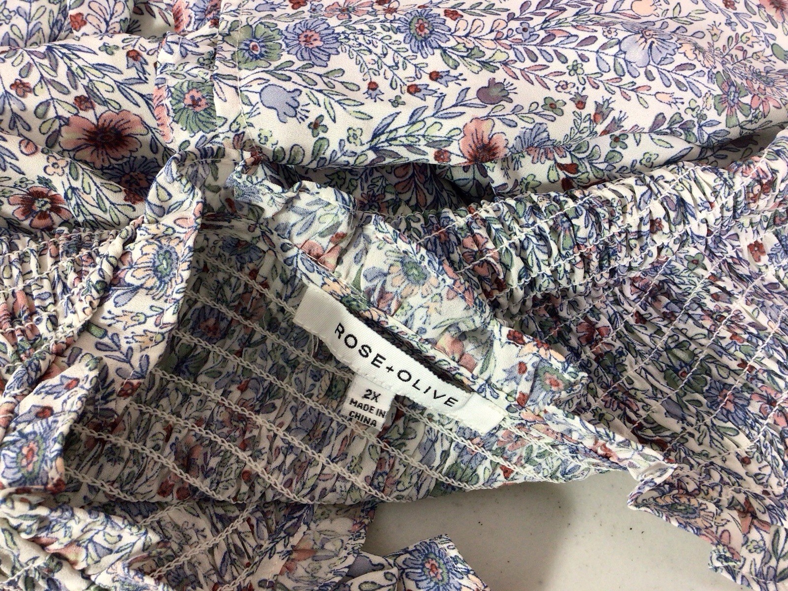 Rose & Olive Floral Blouse Peasant Top Womens 2X