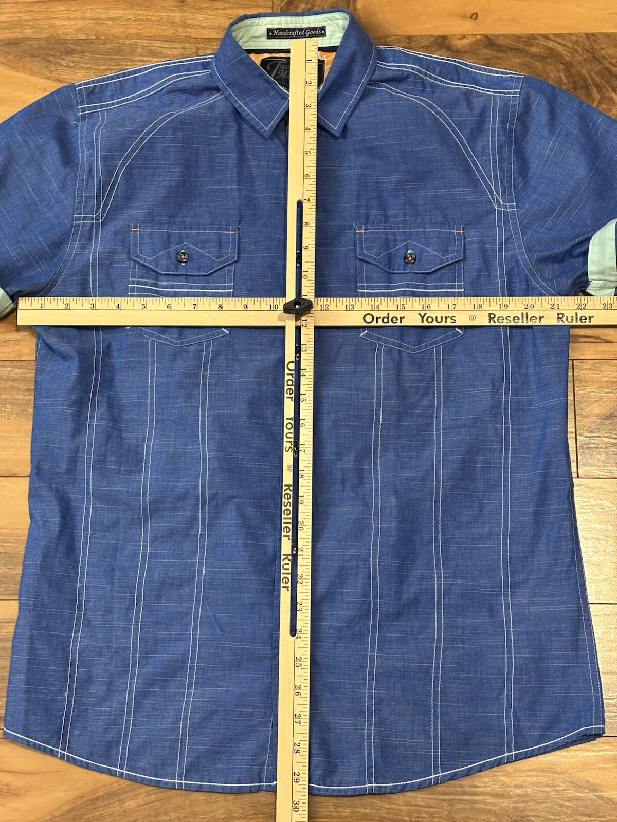 Tranquility Mayhem Mens Large Shirt Blue Buttons Pockets Casual Preppy Cotton