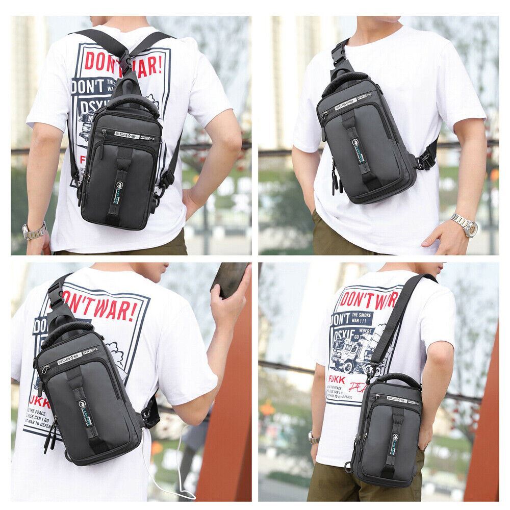 Men’s Sling Crossbody Bag Anti-theft Chest Pack Shoulder Backpack USB Waterproof