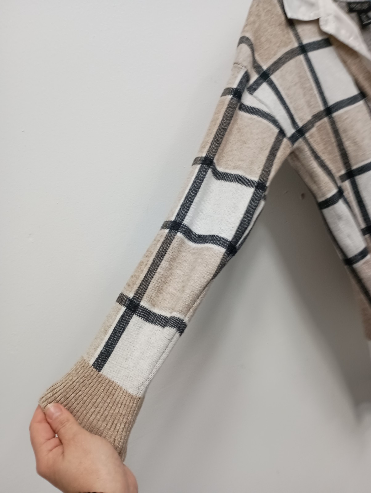 Rachel Zoe Twofer Sweater Womens Large Beige White Plaid Preppy Office Pullover