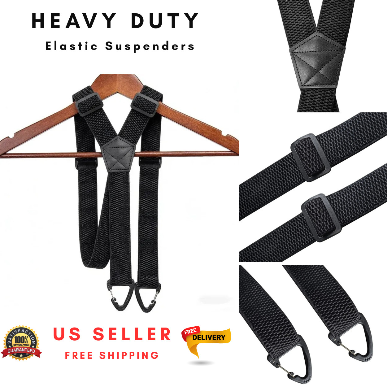 Heavy Duty Suspenders for Men Adjustable Elastic Y/X Back Work Hidden Undershirt