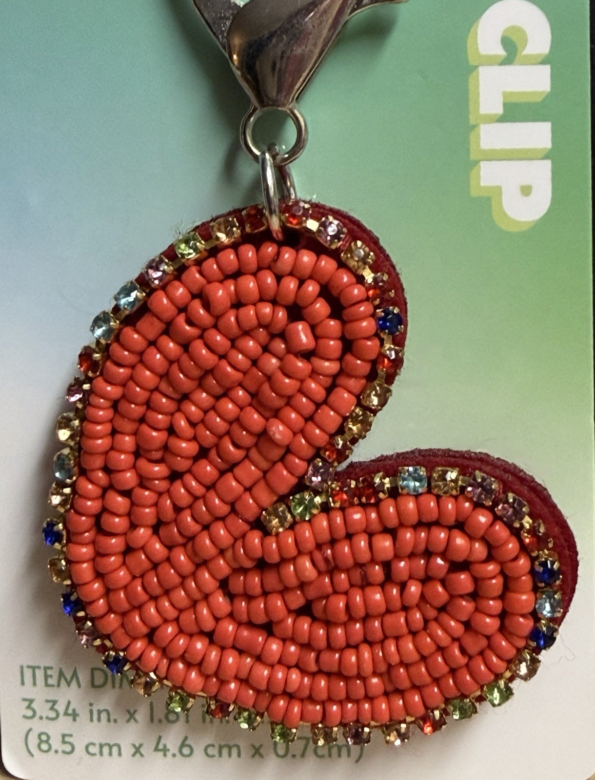 Beaded Heart W/Beaded Rhinestones Bag Clip Keychain