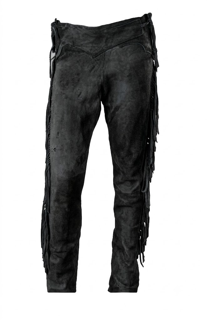 Men’s Black Suede Leather Cowboy Pants Native American Western Side Fringe