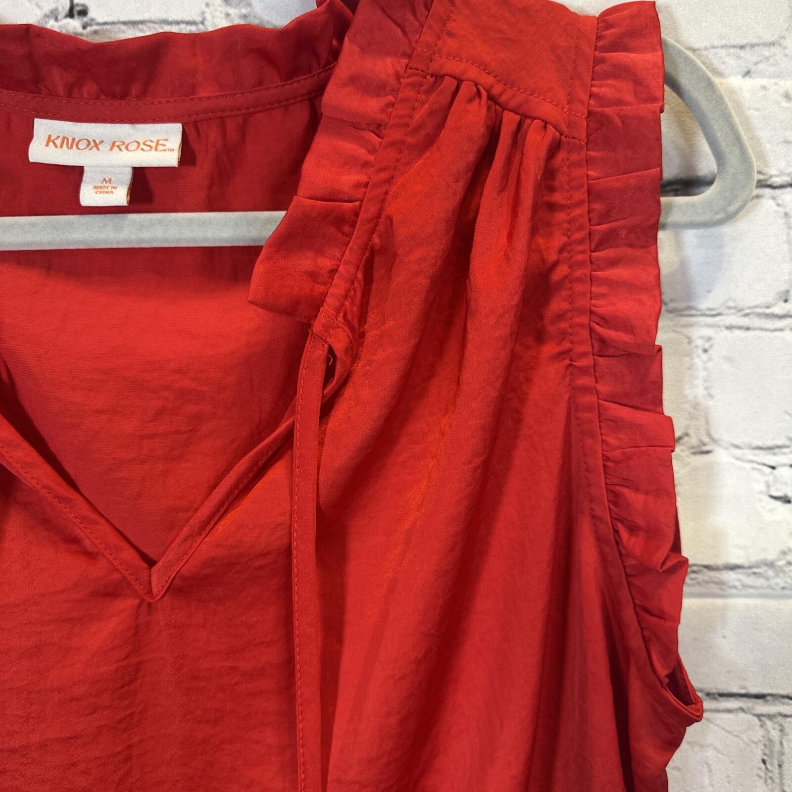 Knox Rose Red Boho Silky Satin Ruffle Sleeveless Top M