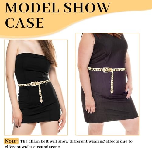 Chain Belt For Women Adjustable Waist Belt M: Fits waist 27.5-33.5 inches Gold