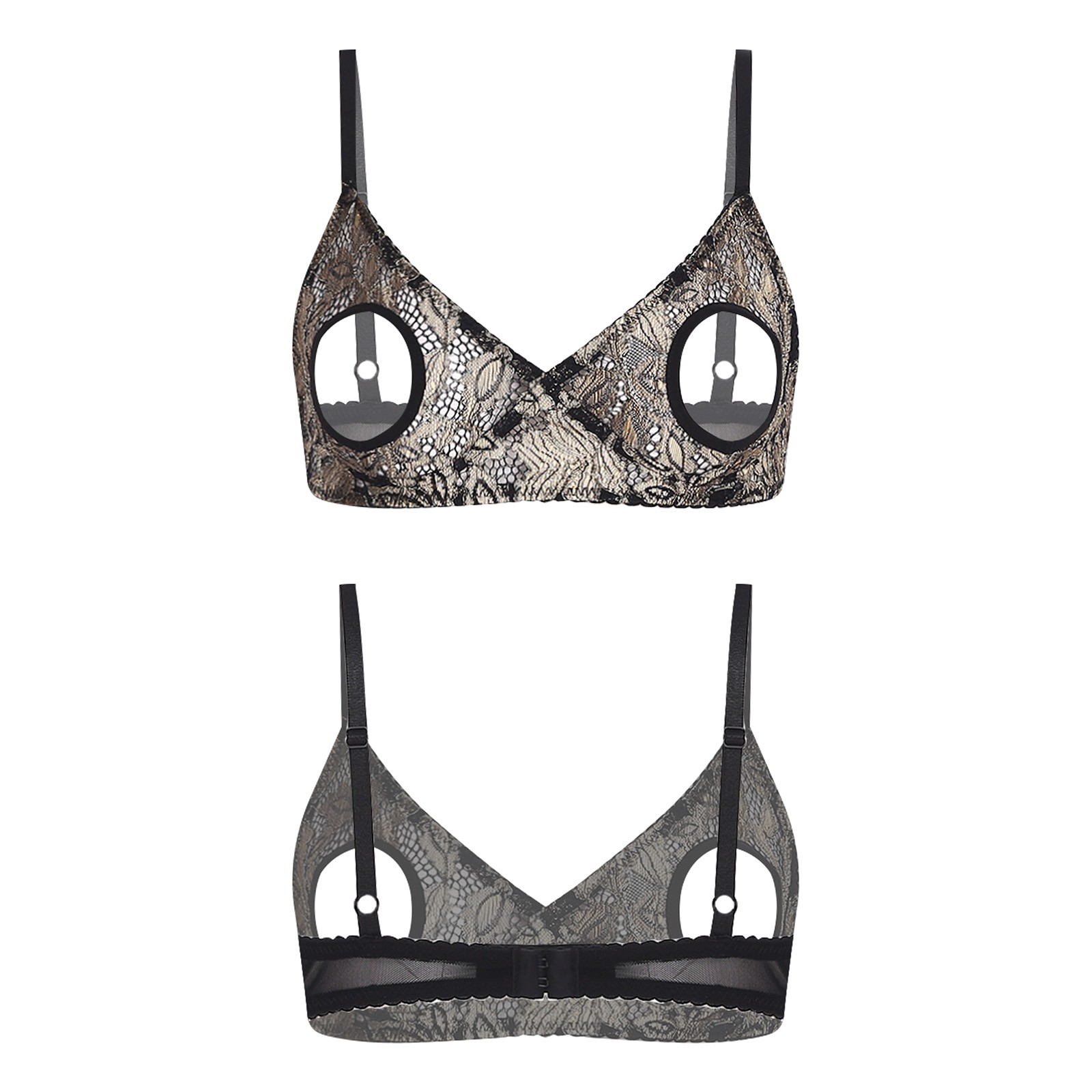 US YiZYiF Women’s Sexy Sheer Mesh Hollow Out Open Nipples Wireless Unlined Bra
