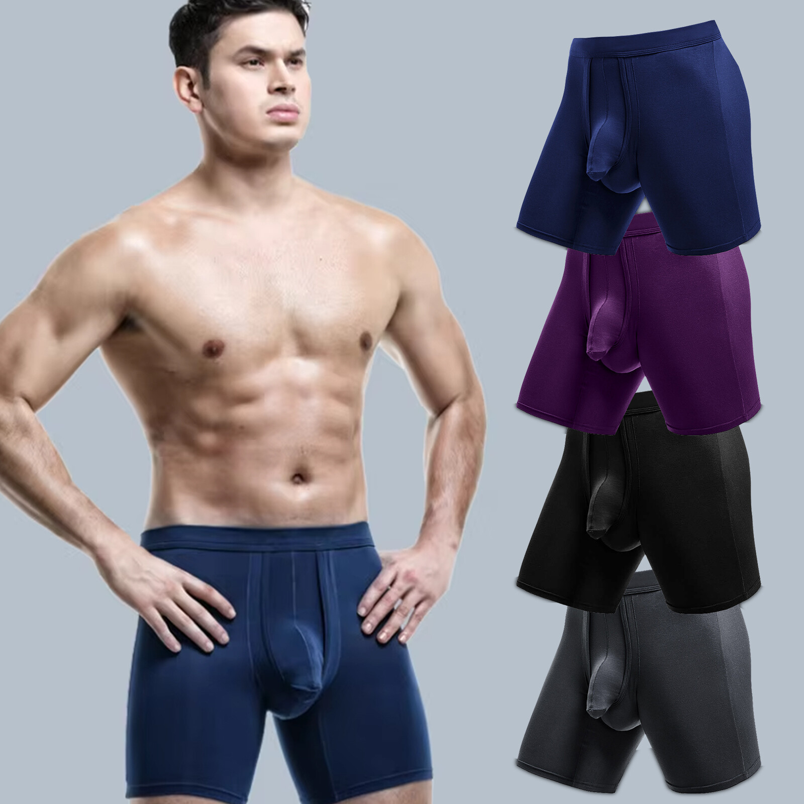 Pack of 1-3 Men Bamboo Anti Chafing Soft Comfort Long Leg Boxer Underwear Briefs