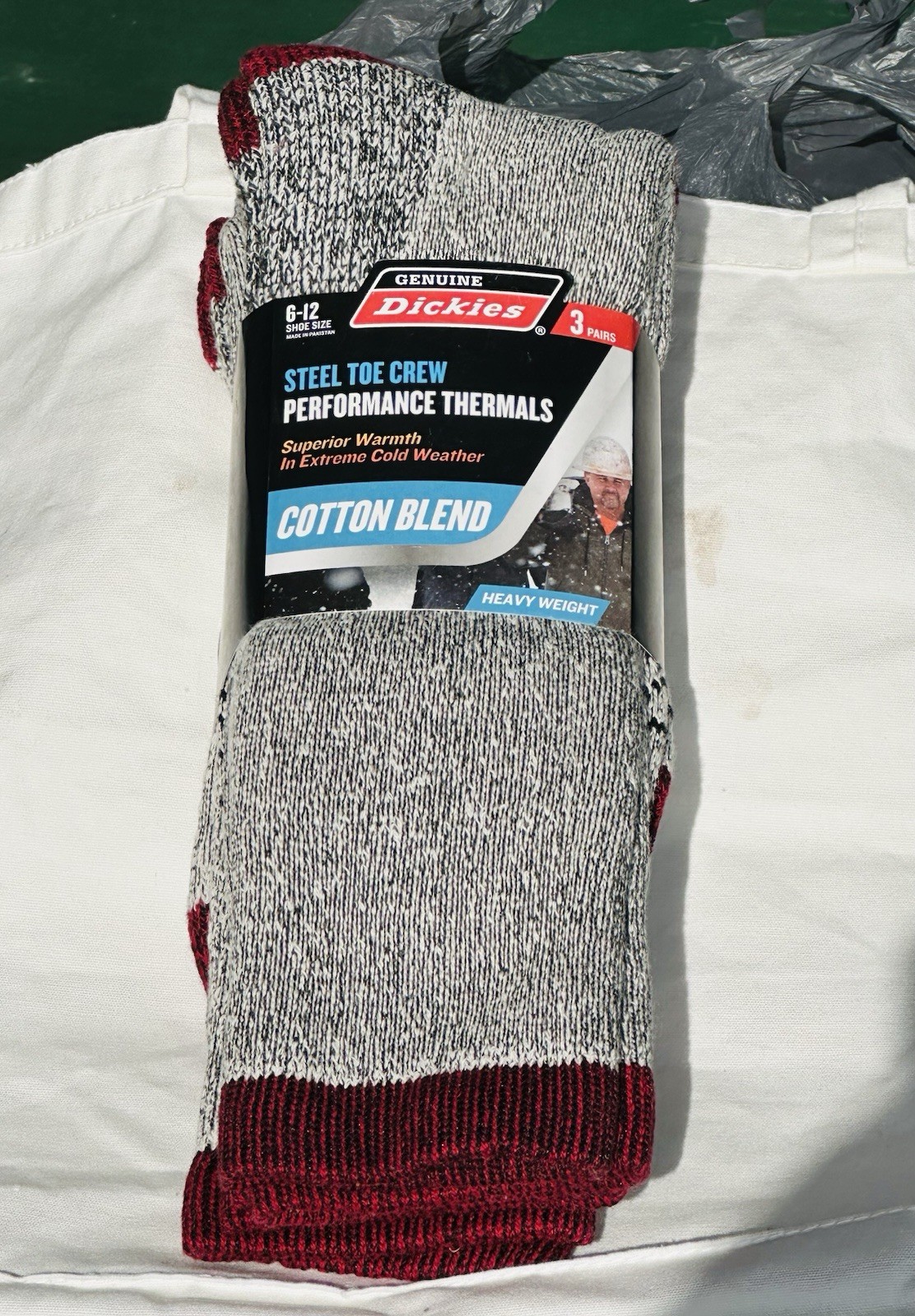 6 Pair ~ DICKIES ~ Cotton Blend Heavyweight ~ Red / Grey ~ Thermal Socks ~6-12