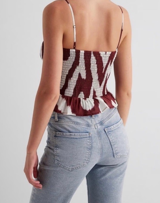 Express Maroon And White Peplum Strapless Blouse Small Smocked Adjustable Straps