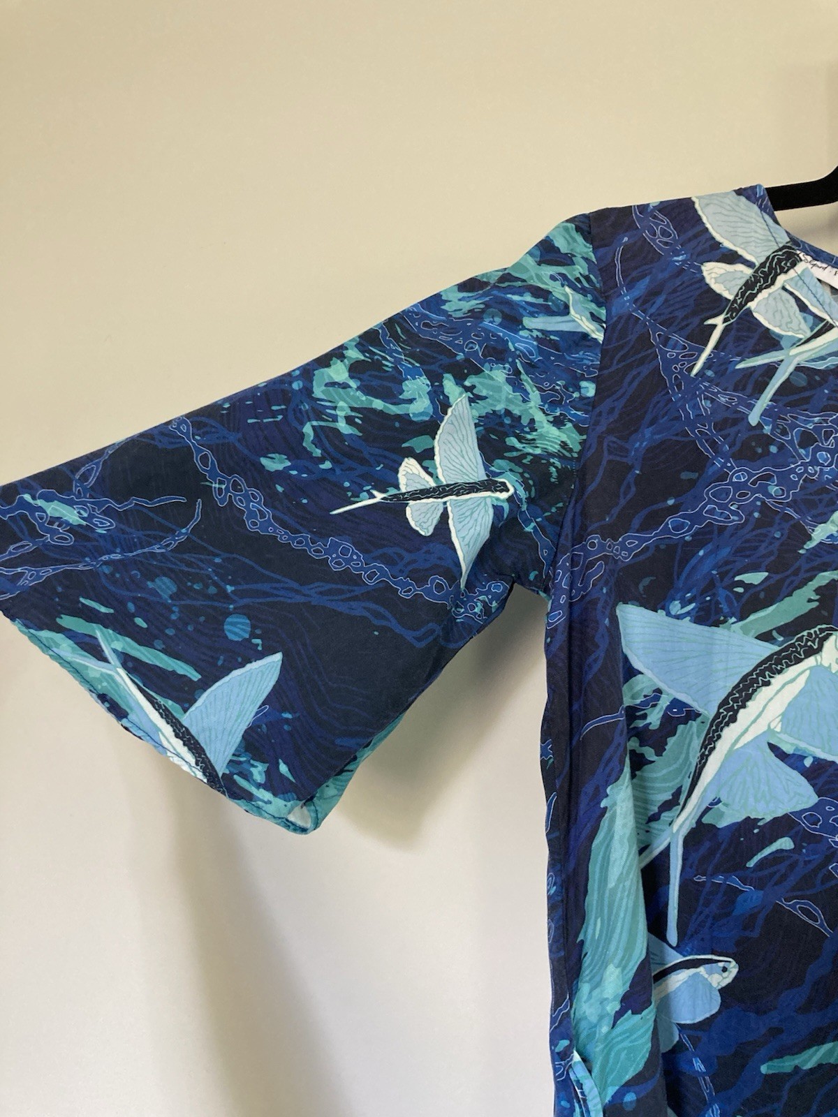 David Shepard Hawaii Dress Ocean Fish Design Tie Waist Size Small Resort Cruise