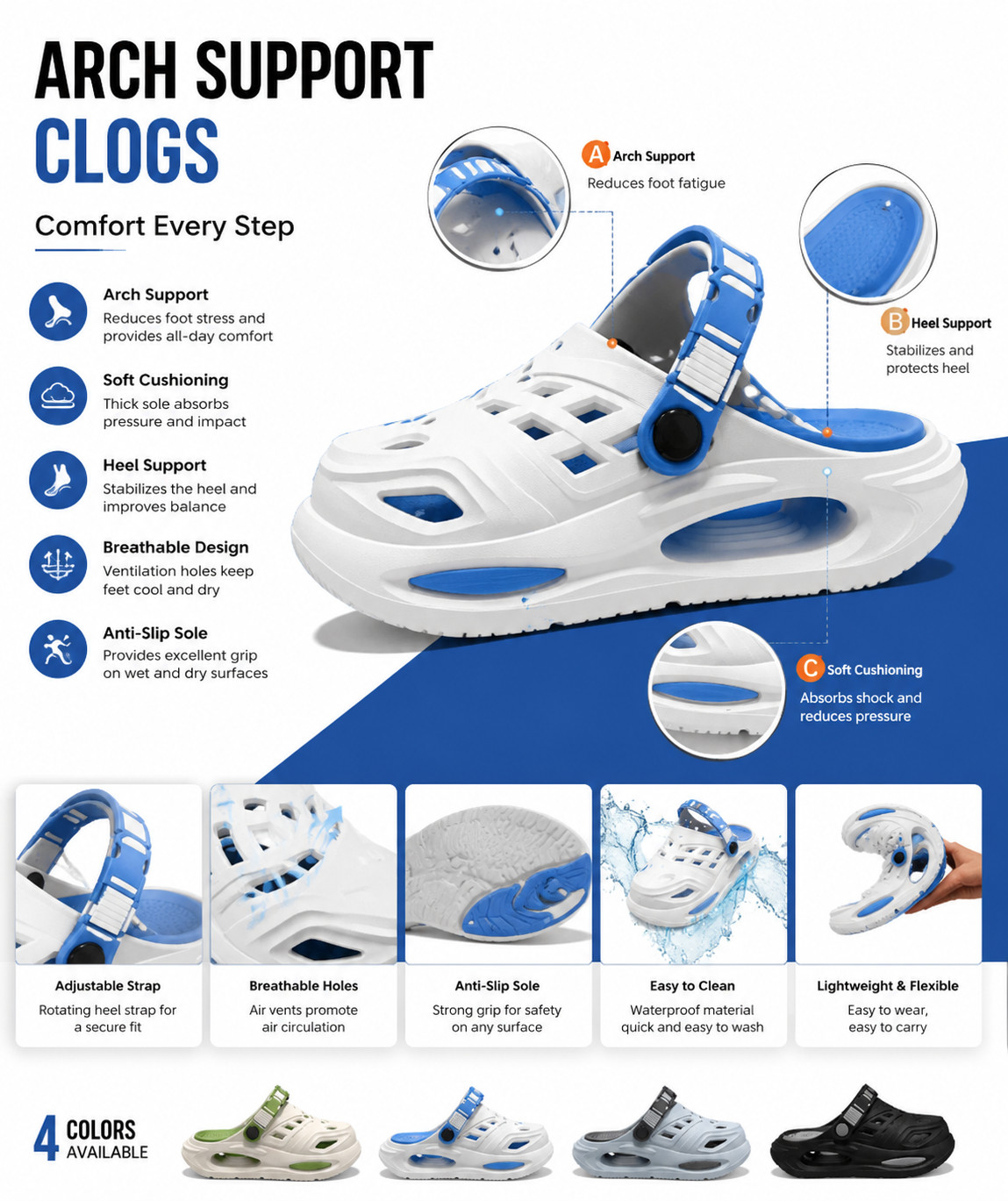 Men’s EVA Arch Support Clogs Lightweight Breathable Anti Slip Casual Sandals Out