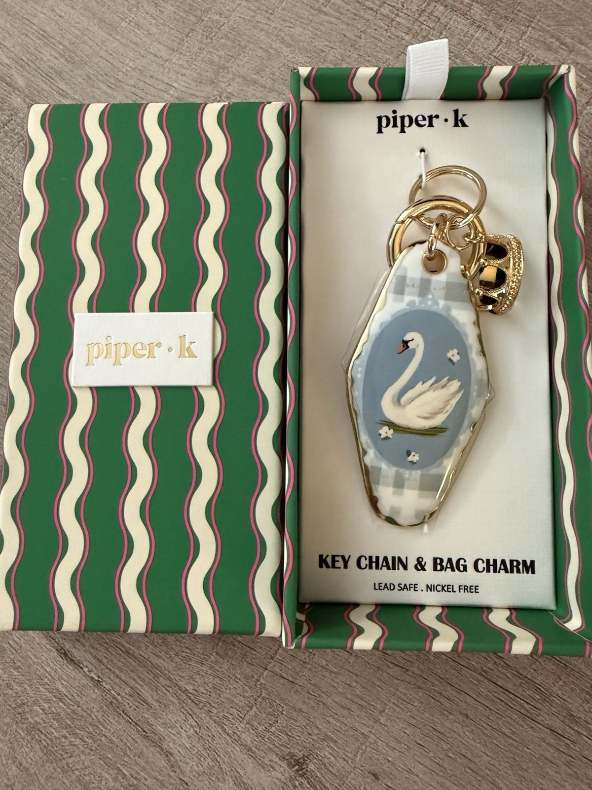 Piper K Swan With Gold Crown Keychain Bag Charm