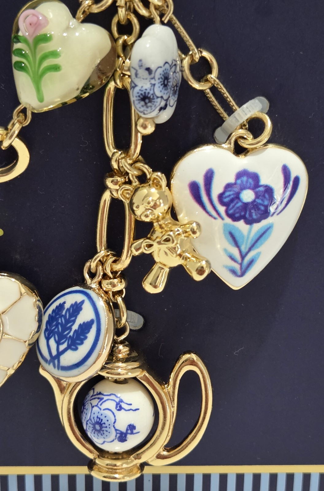 Piper K Blue & White Floral Teapot Hearts Bag Charm Keychain Valentines Day Gift