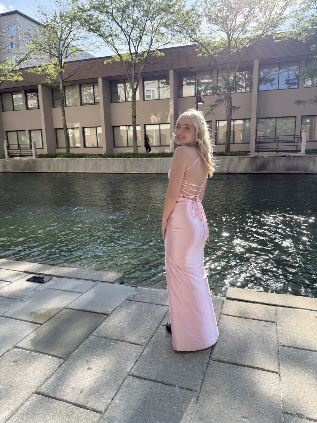 Women’s Pink Satin Silk Beaded Sweetheart Strappy Open Back Long Gown 6