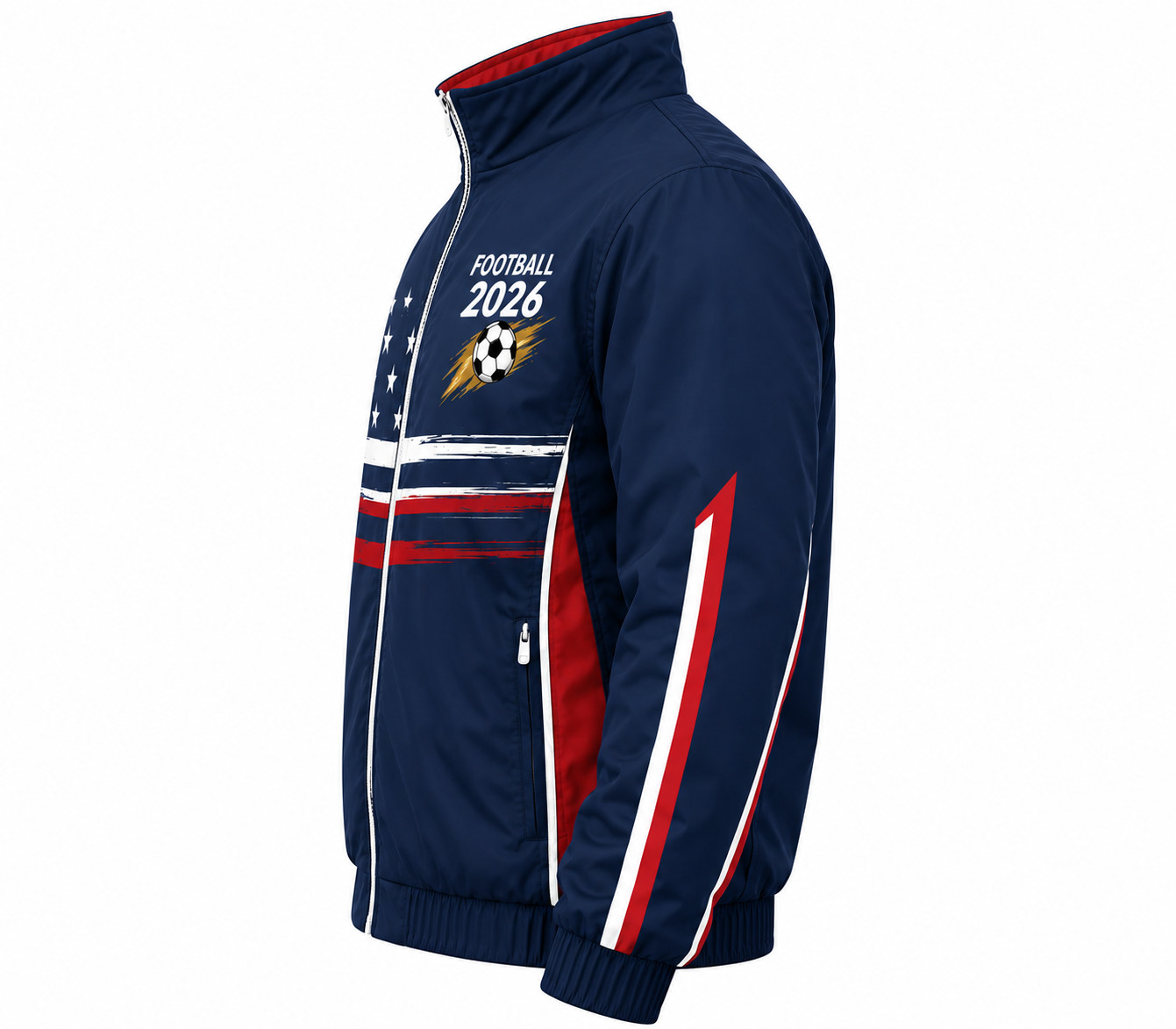Men’s Bomber Biker Football 2026 World Soccer Mega Event Blue Nylon Track Jacket