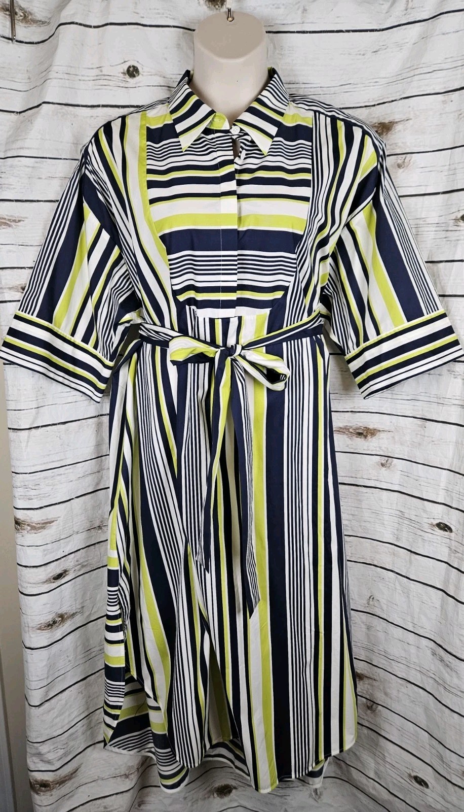 Carla Rockmore Striped Shirt Dress XL Midi NEW Cotton Blend Navy Green