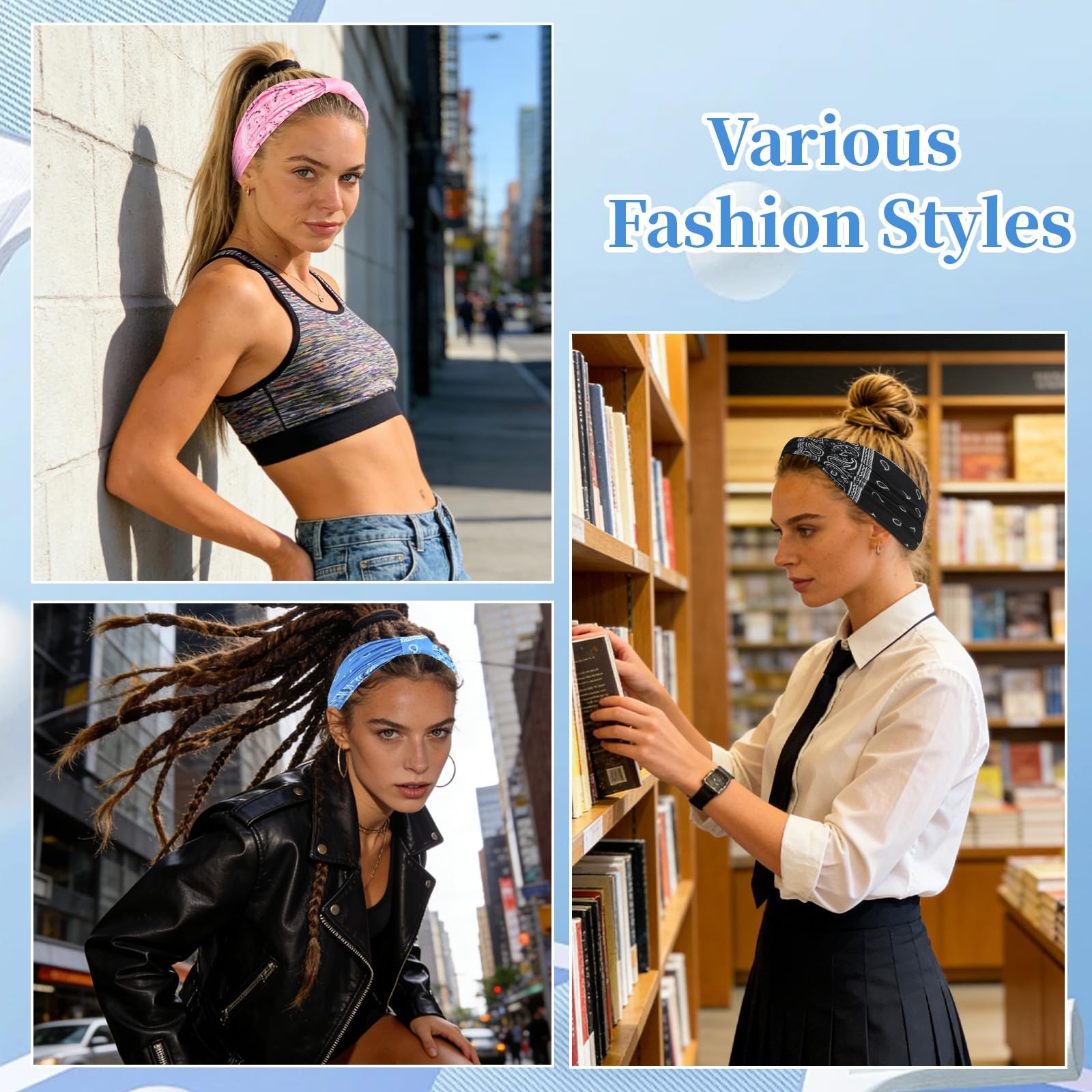 YARIEW Boho Wide Bandana Headbands 6Pack Stretch Elastic Headwraps for Women