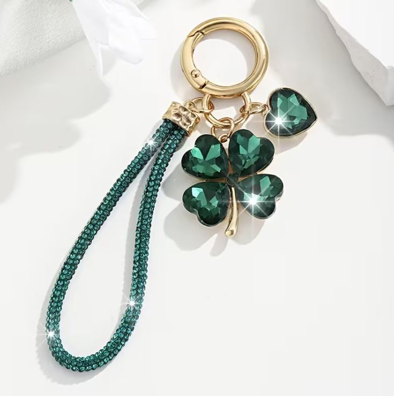 Crystal Four Leaf Clover Keychain Bag Charm Pendant Women Lucky Gift Car Key etc