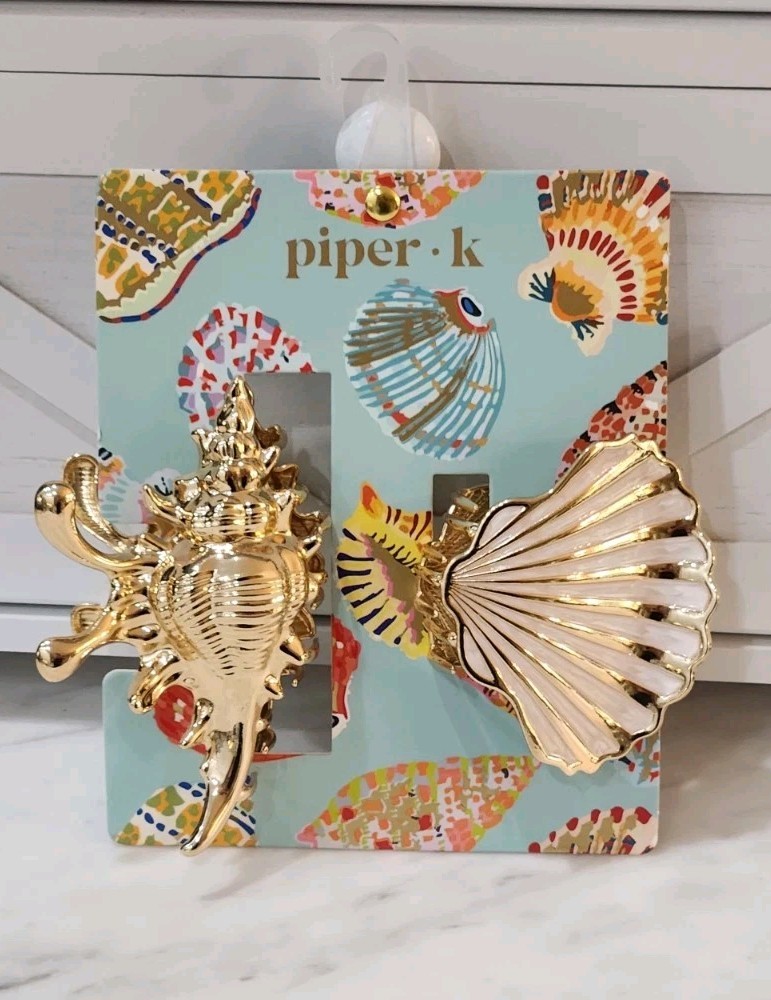 NEW! Piper K SeaShell Polished Gold-Tone Large Hair Claws – Set of 2
