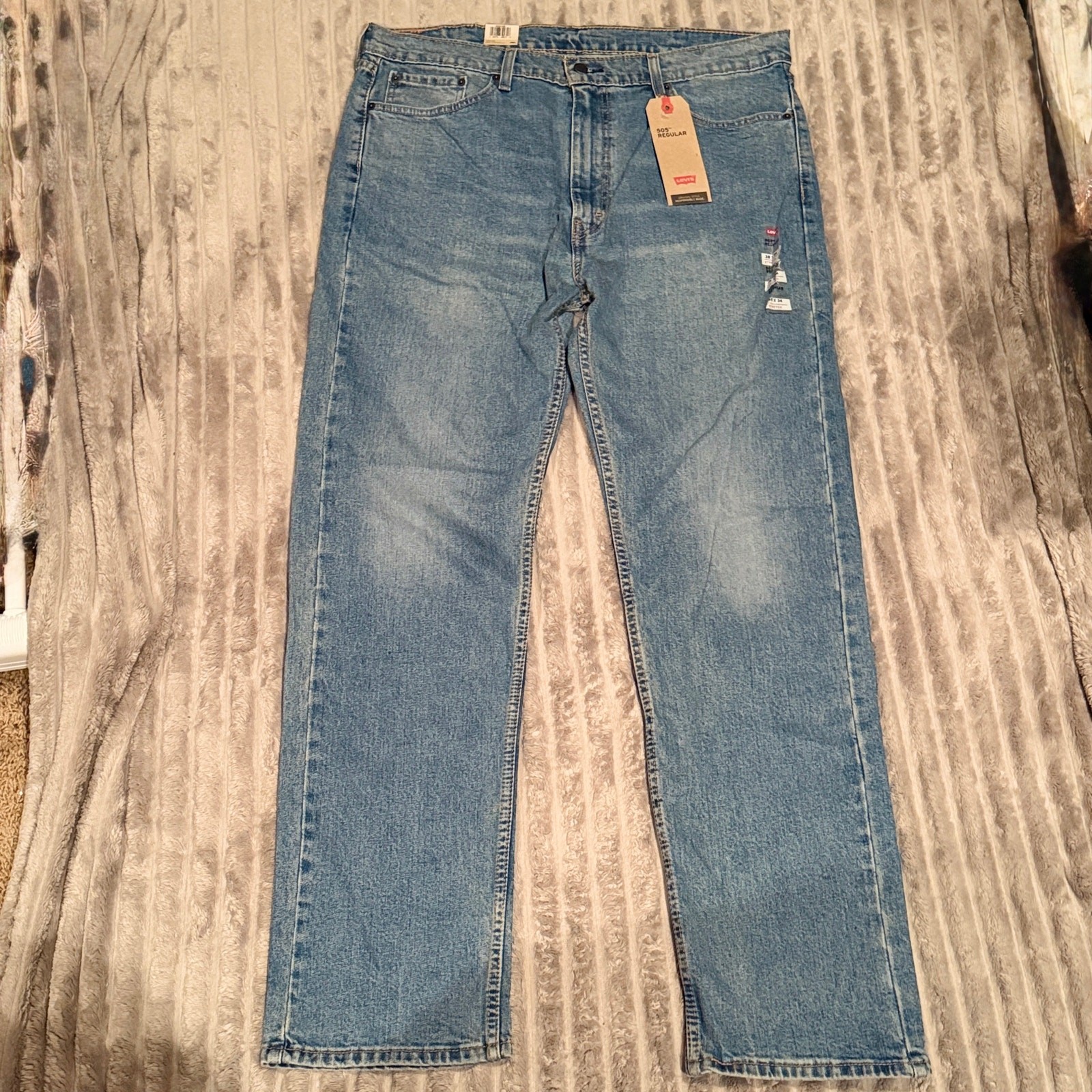 Levi’s 505 Regular Fit Stretch Jeans Men’s 38×34 NWT Medium Wash Blue New