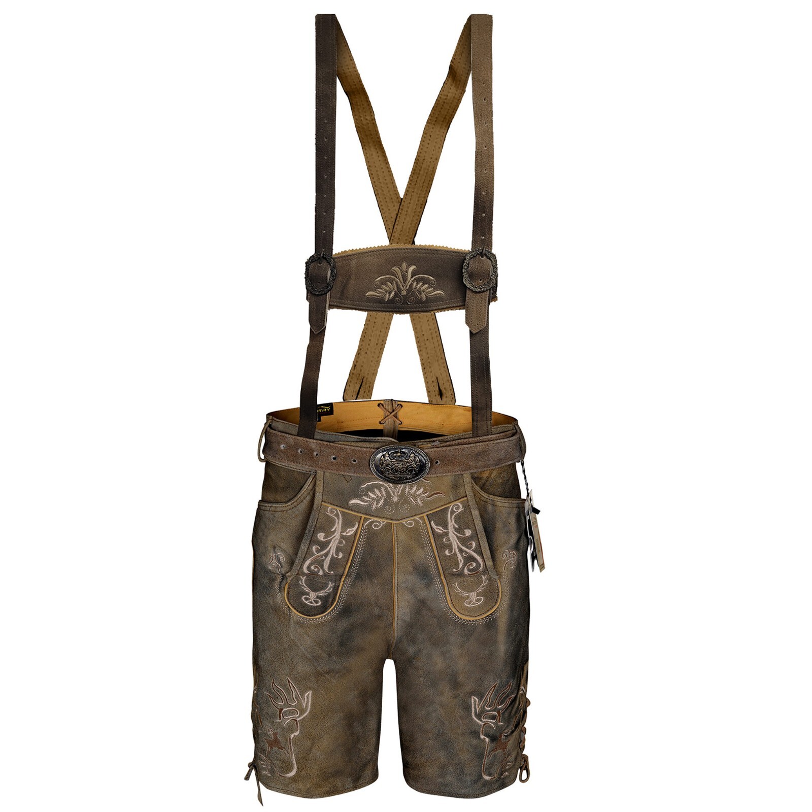 Authentic Lederhosen Antiqued Klose Leather Short Trachten Oktoberfest Costume