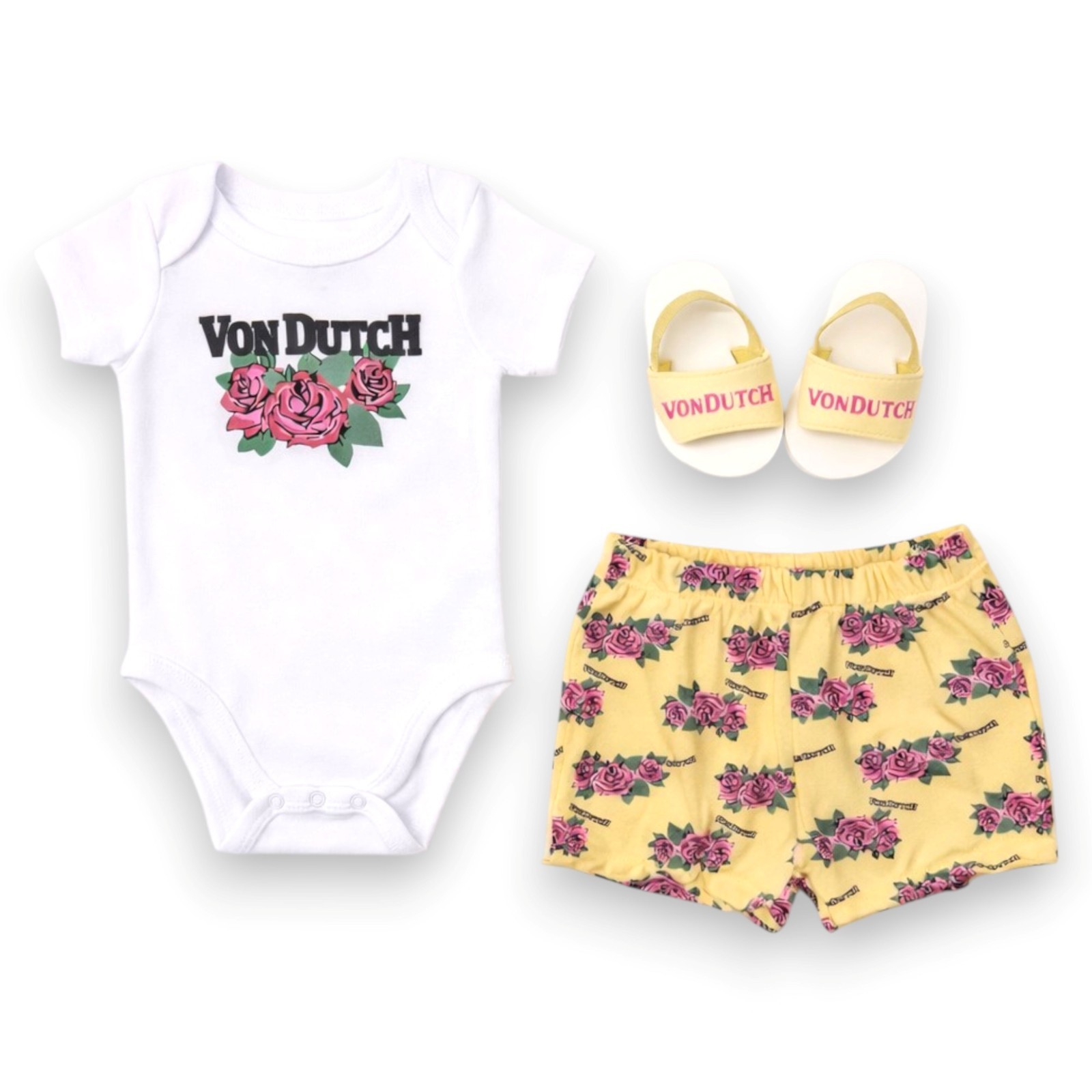 Von Dutch Baby Girls’ 3-Piece Bodysuit & Bloomer with Sandals Size 3M 6M 9M