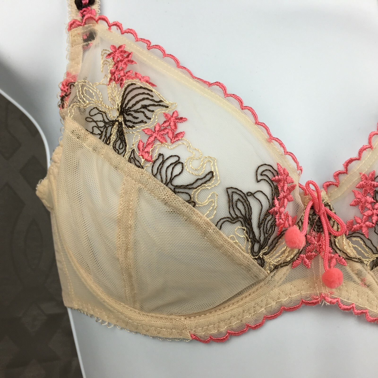 Ruby Pink KEIA Sexy Lingerie Sheer w Embroidered Lace Underwire Bra – Ivory/Pink