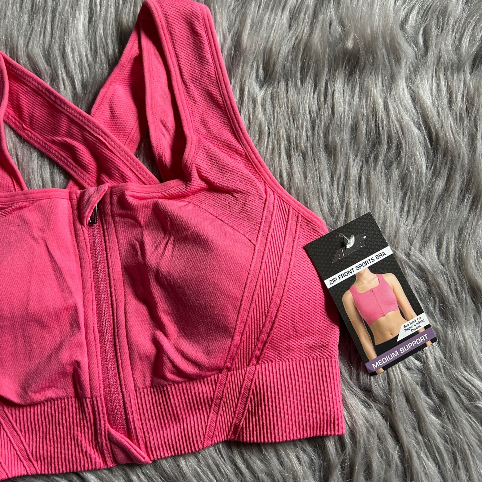 Avia Wireless Sports Bra Womens Size Small Pink Medium Support Front Zip Closure