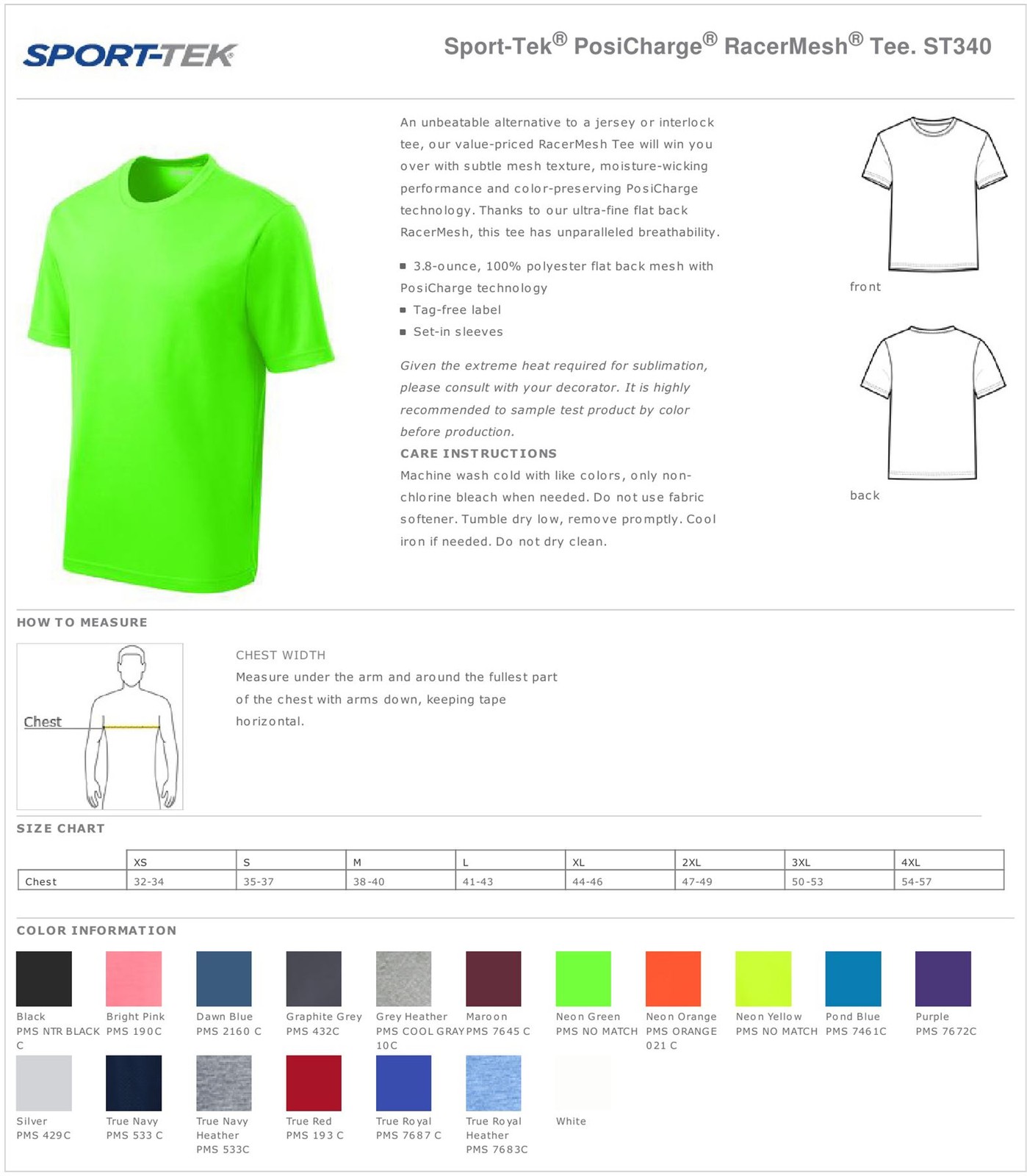 Sport-Tek Men’s Dry-Fit RacerMesh Moisture Wicking T-Shirt M-ST340