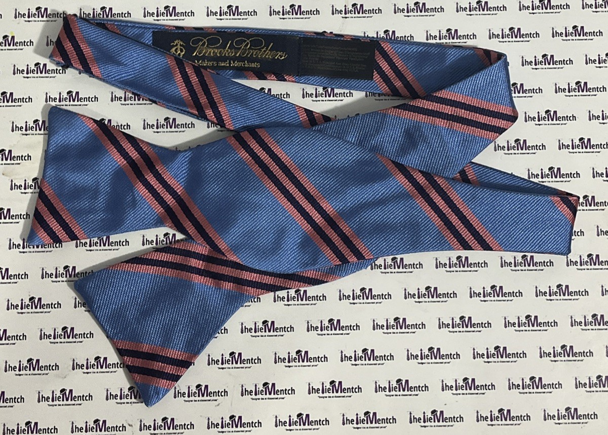Brooks Brothers Blue With Pink Stripes Design Self Tie Bow Tie(New-Minor Flaws)