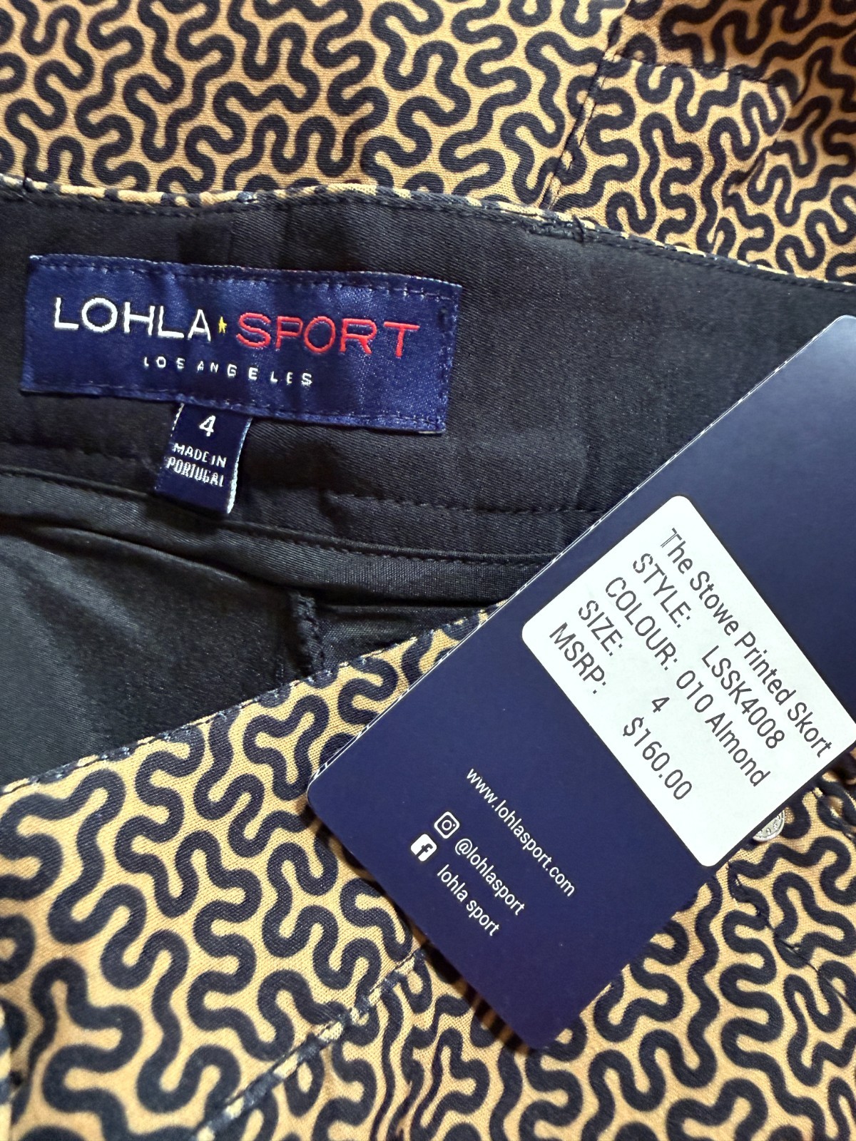 NWT WOMEN’S LOHLA SPORT GOLF SKORT/SKIRT – SIZE: 4 – ALMOND PRINT (A4.8)