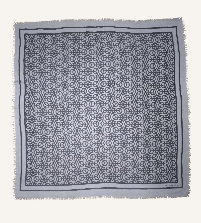 IRIS Von ARNIM Gray XL soft warm cashmere scarf stole geometric 51″