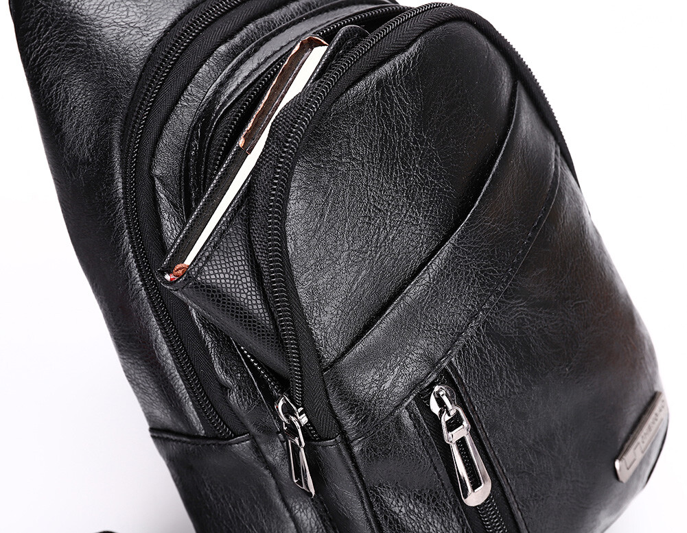 Mens Backpack Leather Sling Bag Chest Shoulder Fanny Pack Crossbody Sport Travel