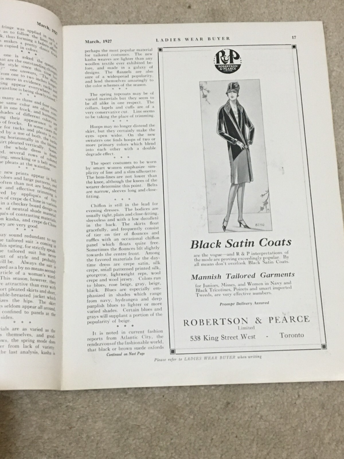 Vtg 1927 Ladies Wear Buyer Magazine for Woman, Dept & General Stores, Canada