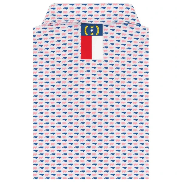 🔥 New Release! Rhoback NC BBQ Polo Performance Tech White State Pig Print