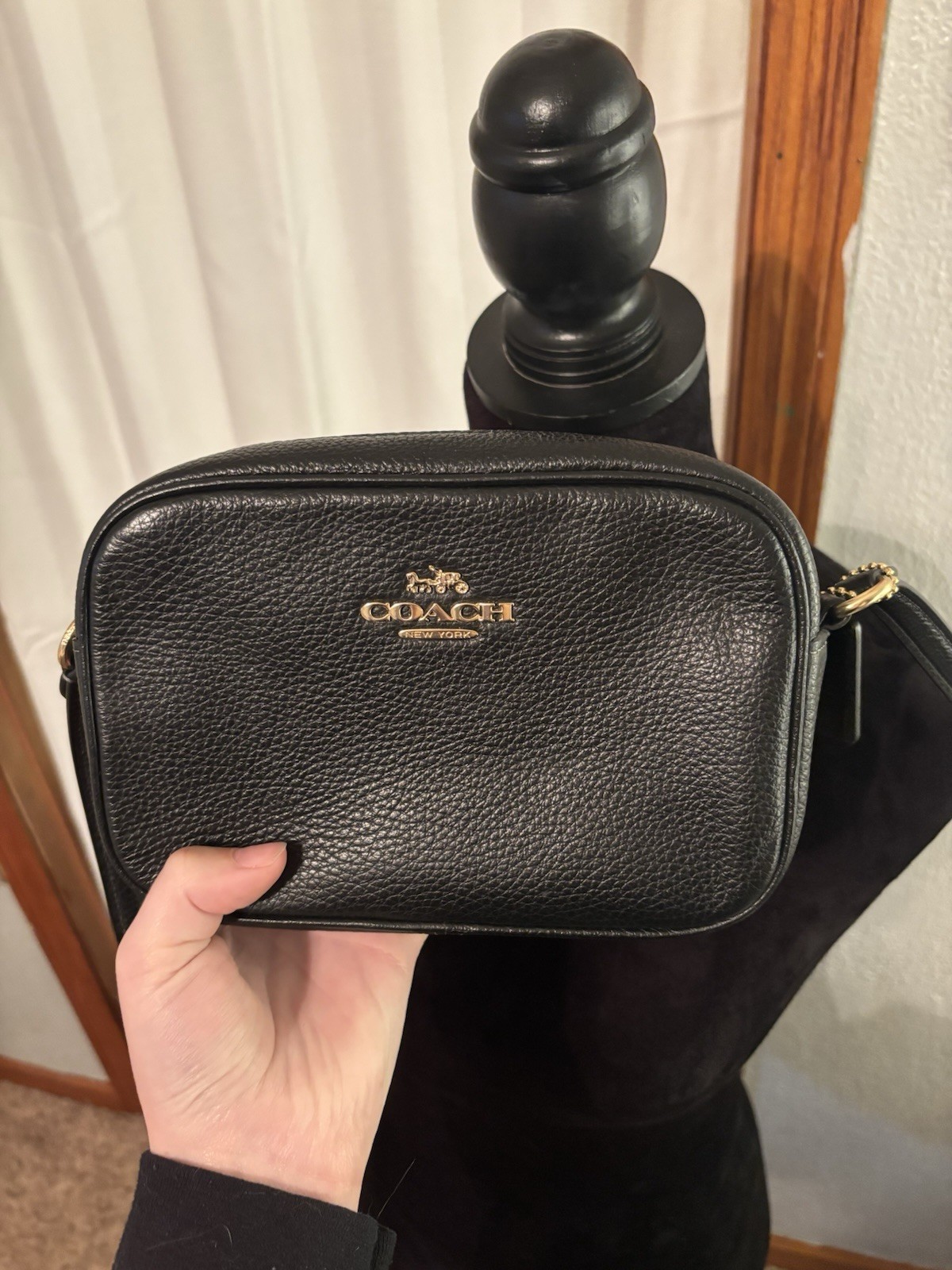 Coach Jamie Pebbled Camera Bag Crossbody Black Gold Hardware Zip Small