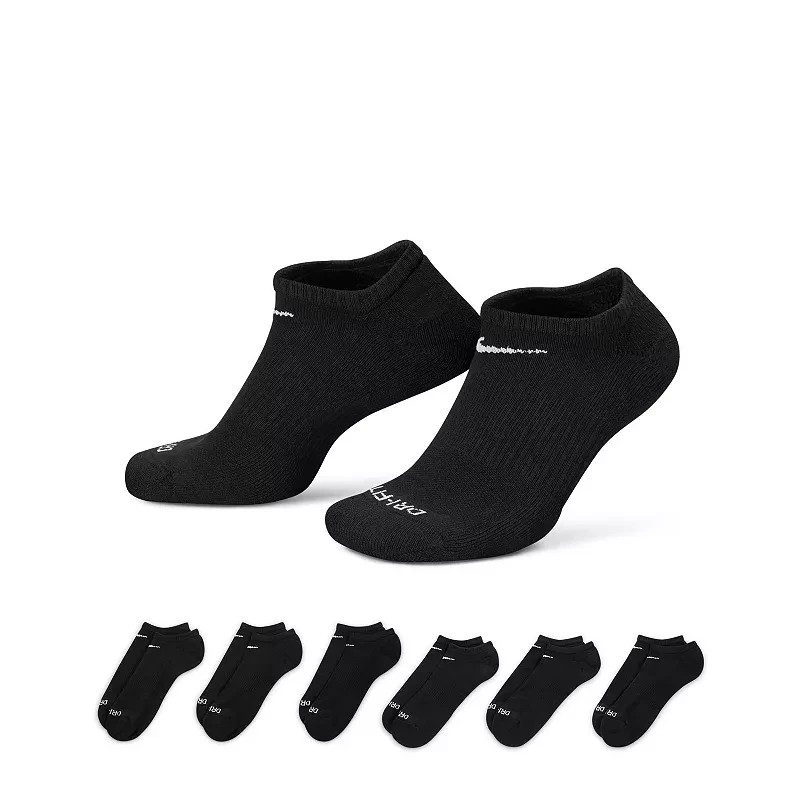 Nike Everyday Plus Cushion No Show Men’s Socks – Black, 6 Pack (Large 8-12)