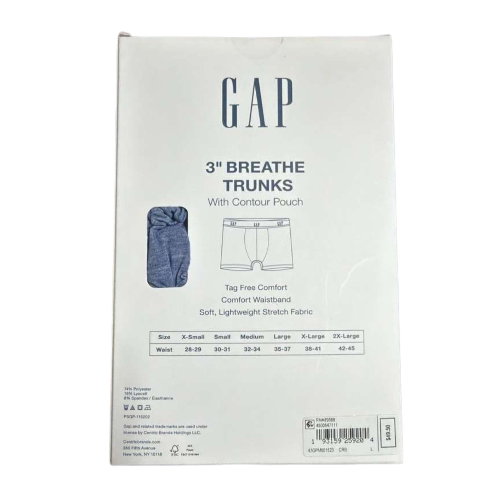 GAP Men’s Contour Pouch 3″ Trunks Size Large Blue Breathable Stretch 3 Pack