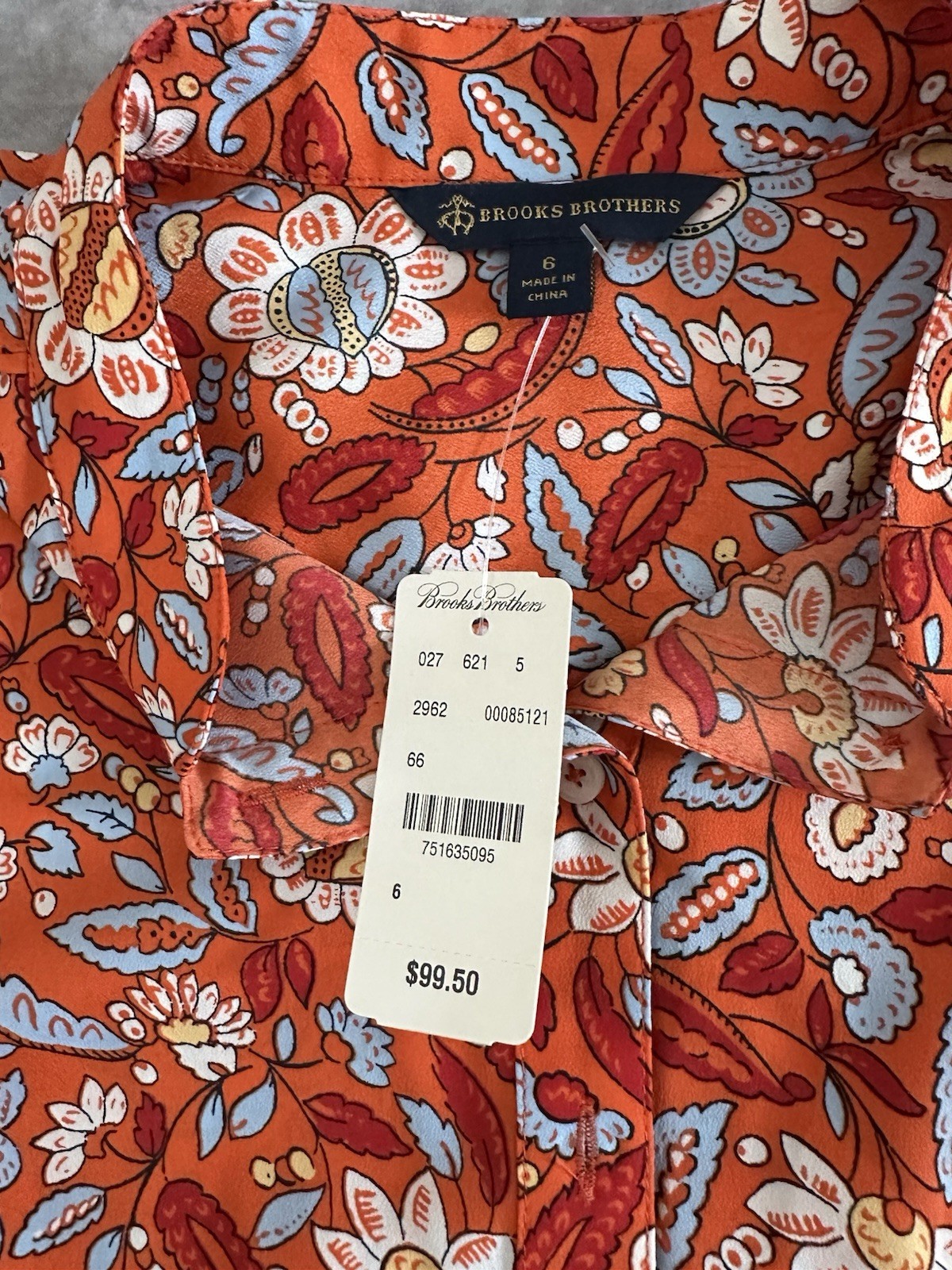 Brooks Brothers Sz 6 Orange Floral Paisley Button Front Sleeveless Top Blouse