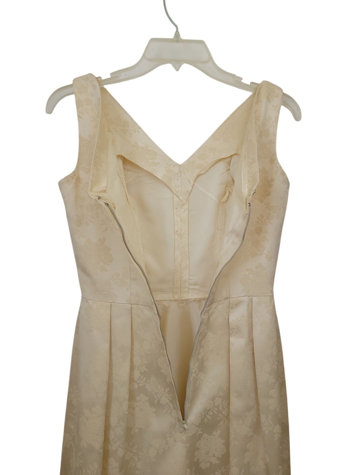 Vintage 50s/60s Ivory Brocade Floral Jacquard Dress & Cropped Jacket Set S/M