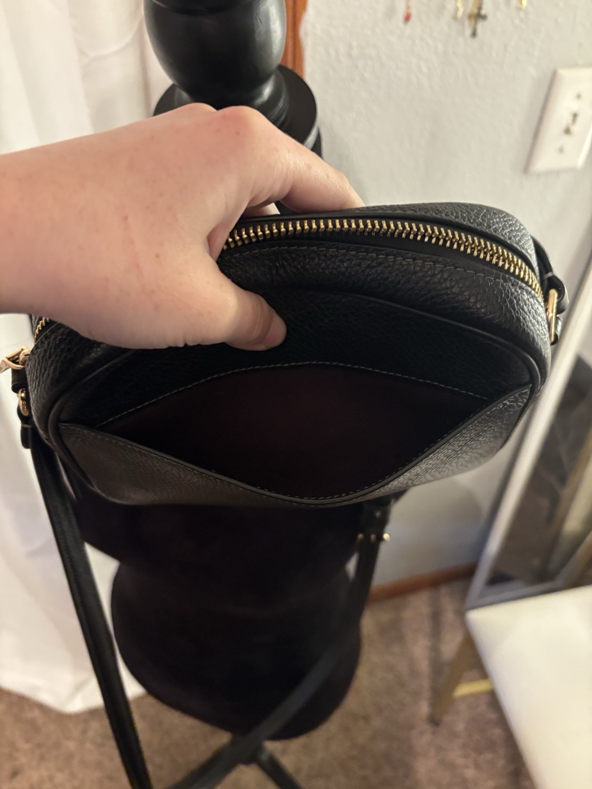 Coach Jamie Pebbled Camera Bag Crossbody Black Gold Hardware Zip Small