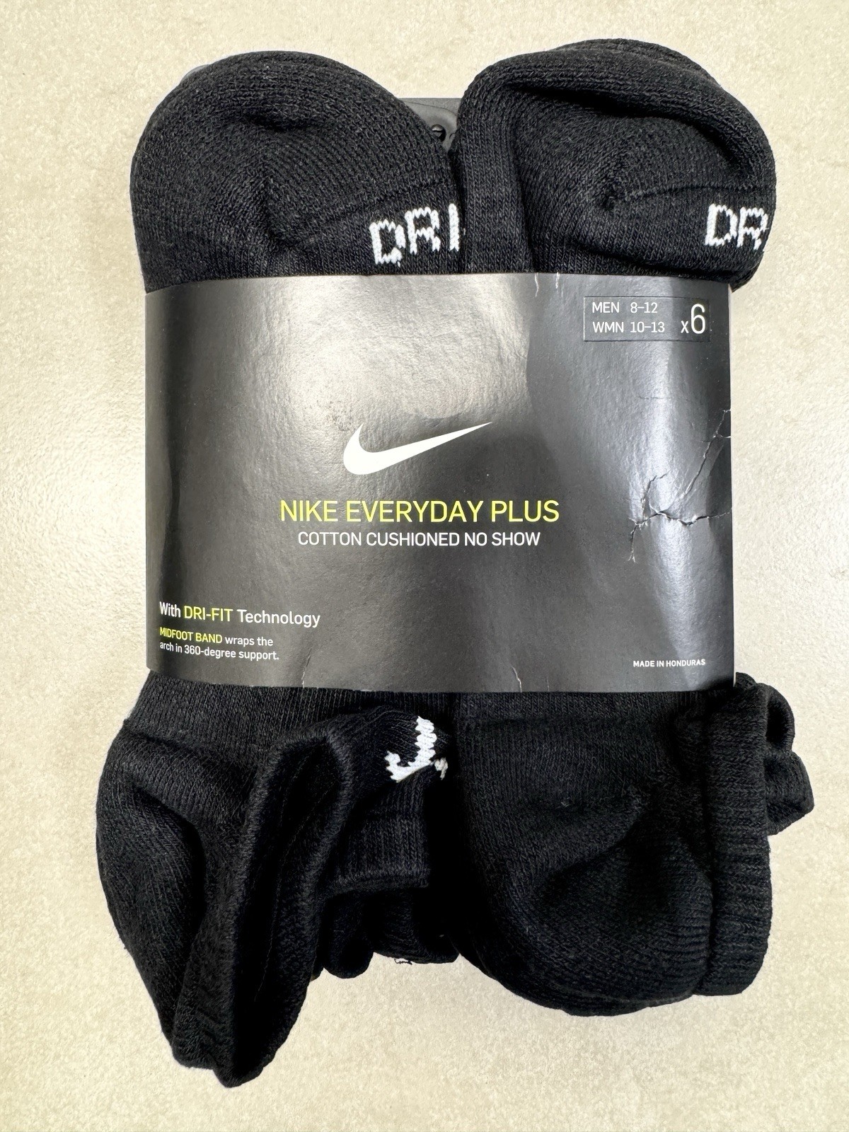 Nike 6 pairs Unisex Everyday Plus Cushioned No Show Black Socks Mens Size L 8-12