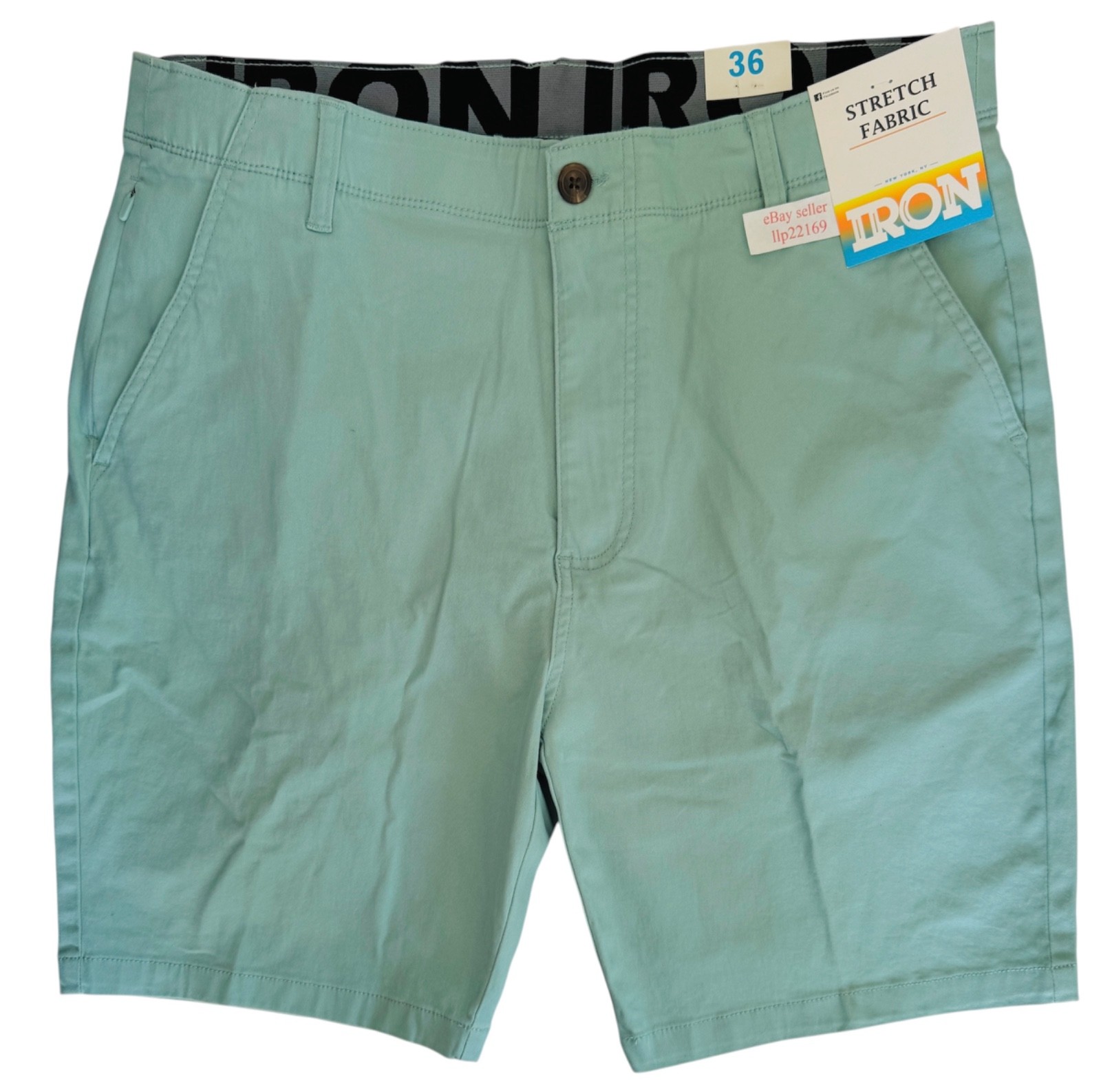 IRON CO Men’s Stretch Shorts (SIZE 36) Flex Waist Flat Front SPEARMINT GREEN New